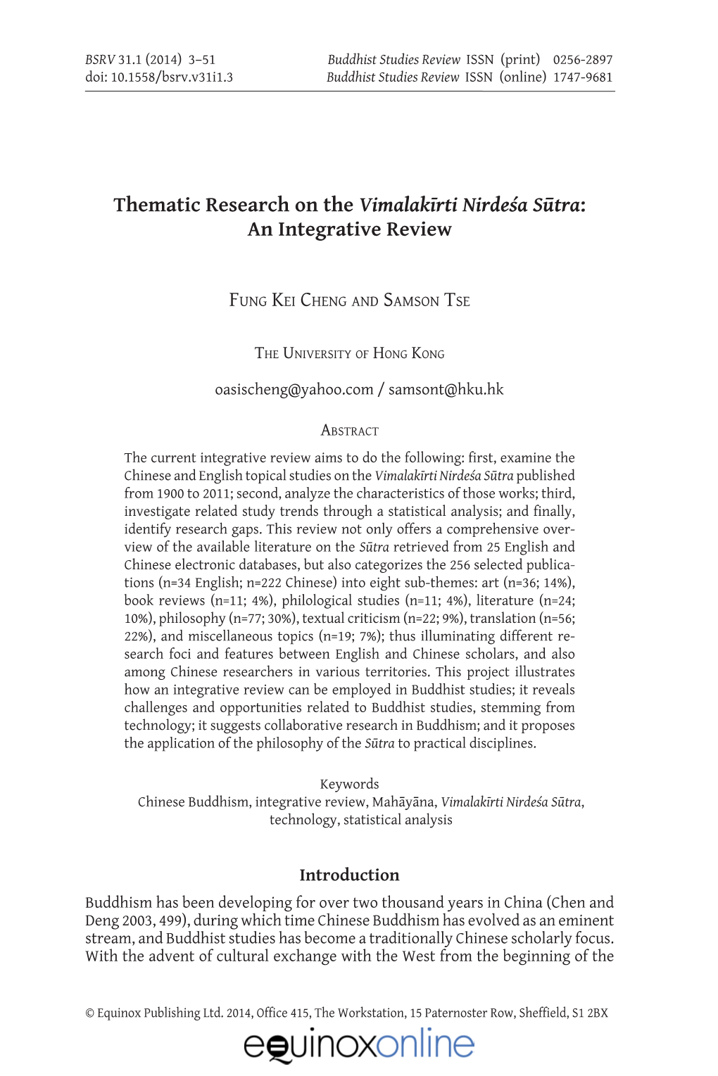 Thematic Research on the Vimalakīrti Nirdeśa Sūtra: an Integrative Review
