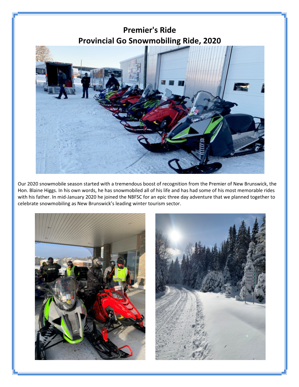 Premier's Ride Provincial Go Snowmobiling Ride, 2020