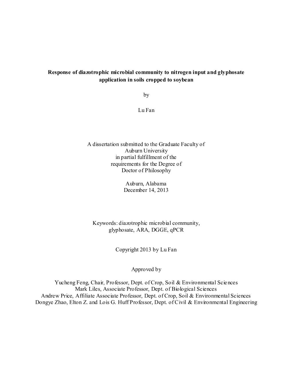 Response of Diazotrophic Microbial Community to Nitrogen Input and Glyphosate Application in Soils Cropped to Soybean