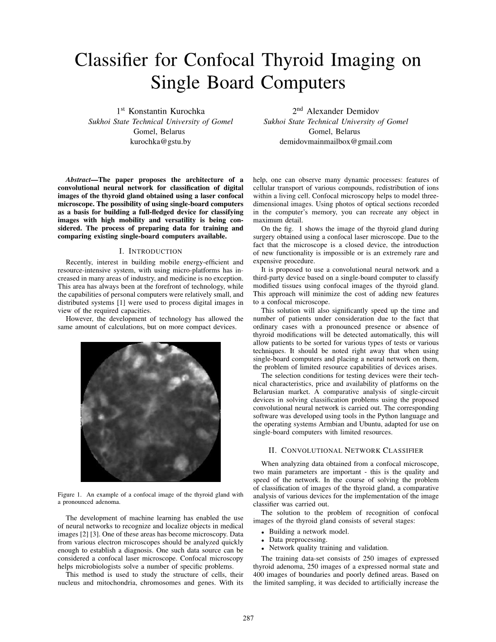 Classifier for Confocal Thyroid Imaging on Single Board Computers