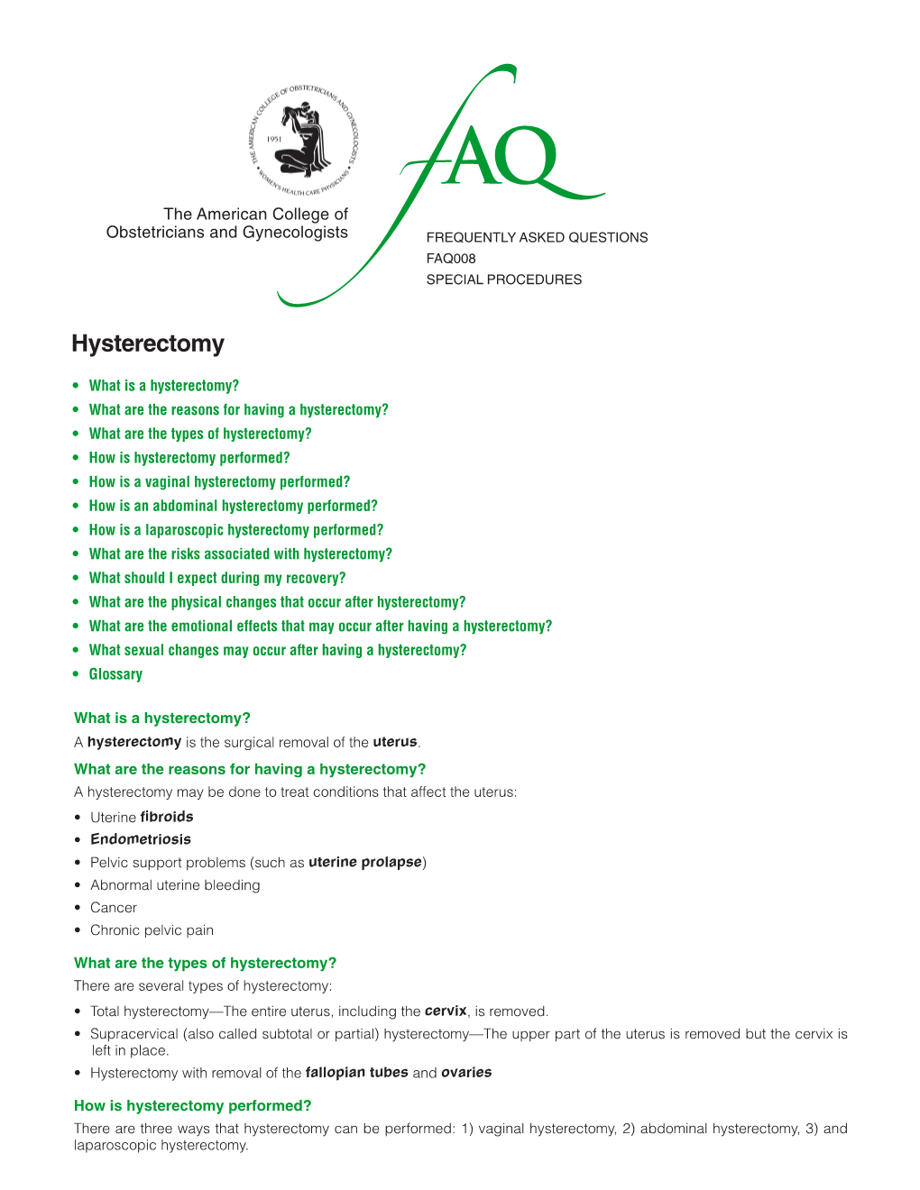 FAQ008 -- Hysterectomy