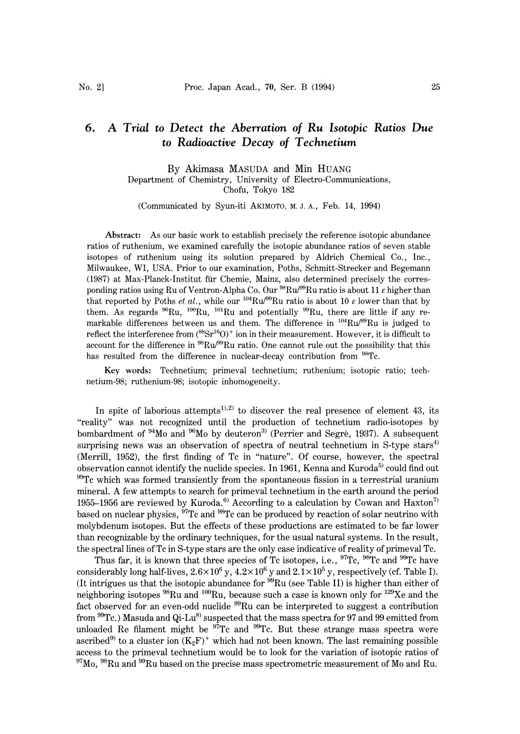 6. a Trial to Detect the Aberration O F Ru Isotopic Ratios Due To