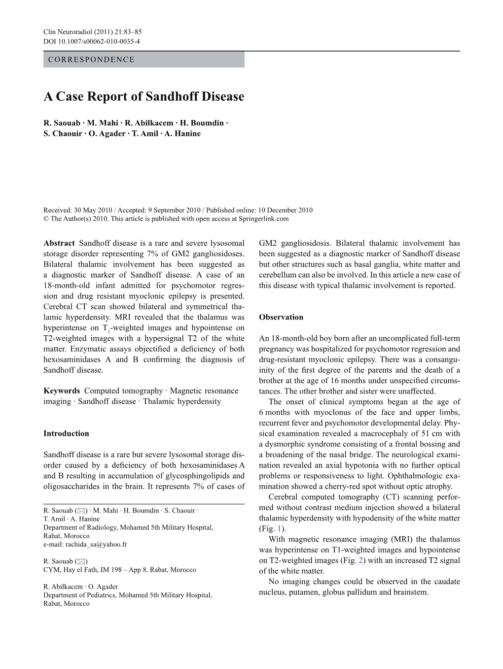 A Case Report of Sandhoff Disease