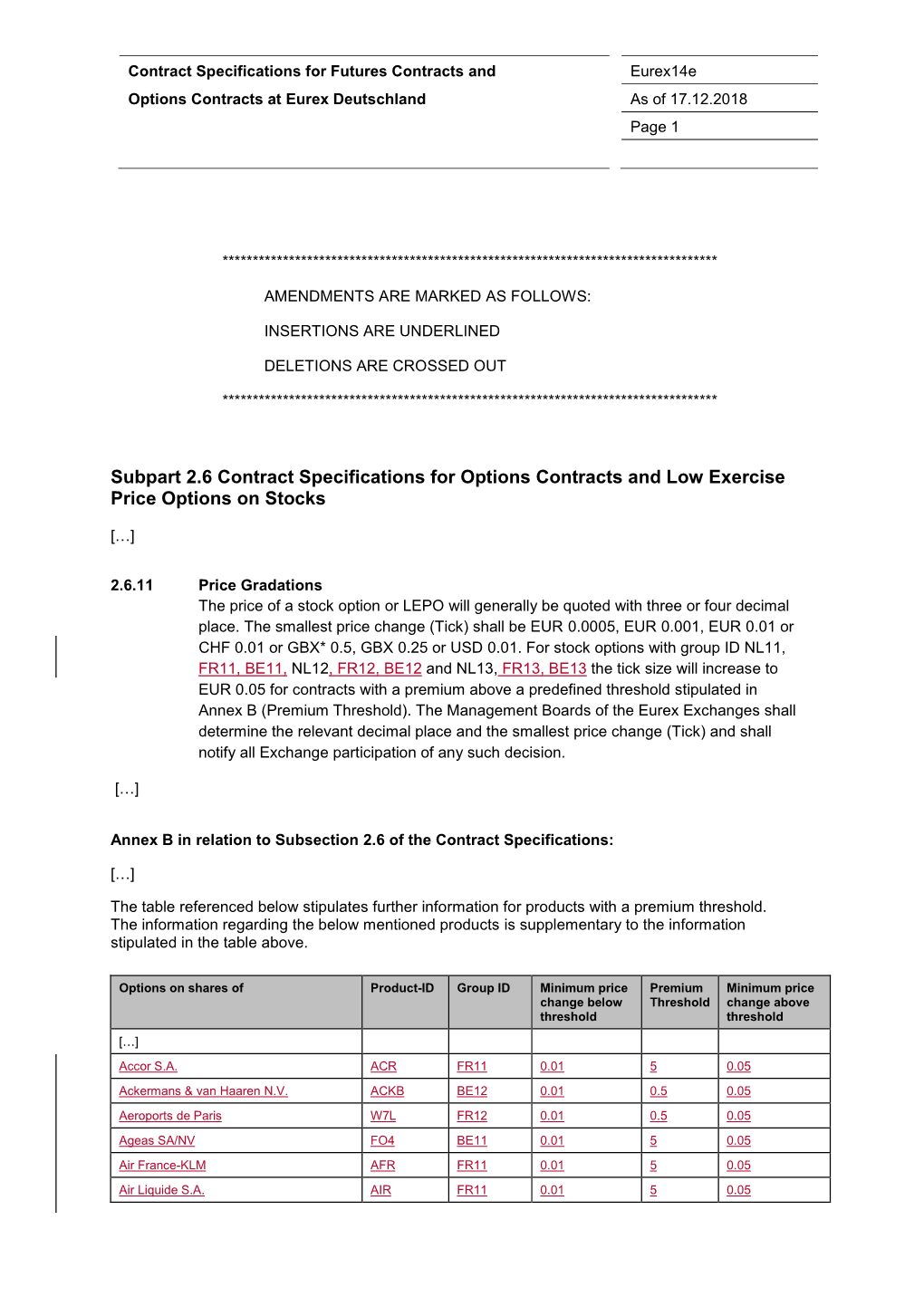 Subpart 2.6 Contract Specifications for Options Contracts and Low Exercise Price Options on Stocks