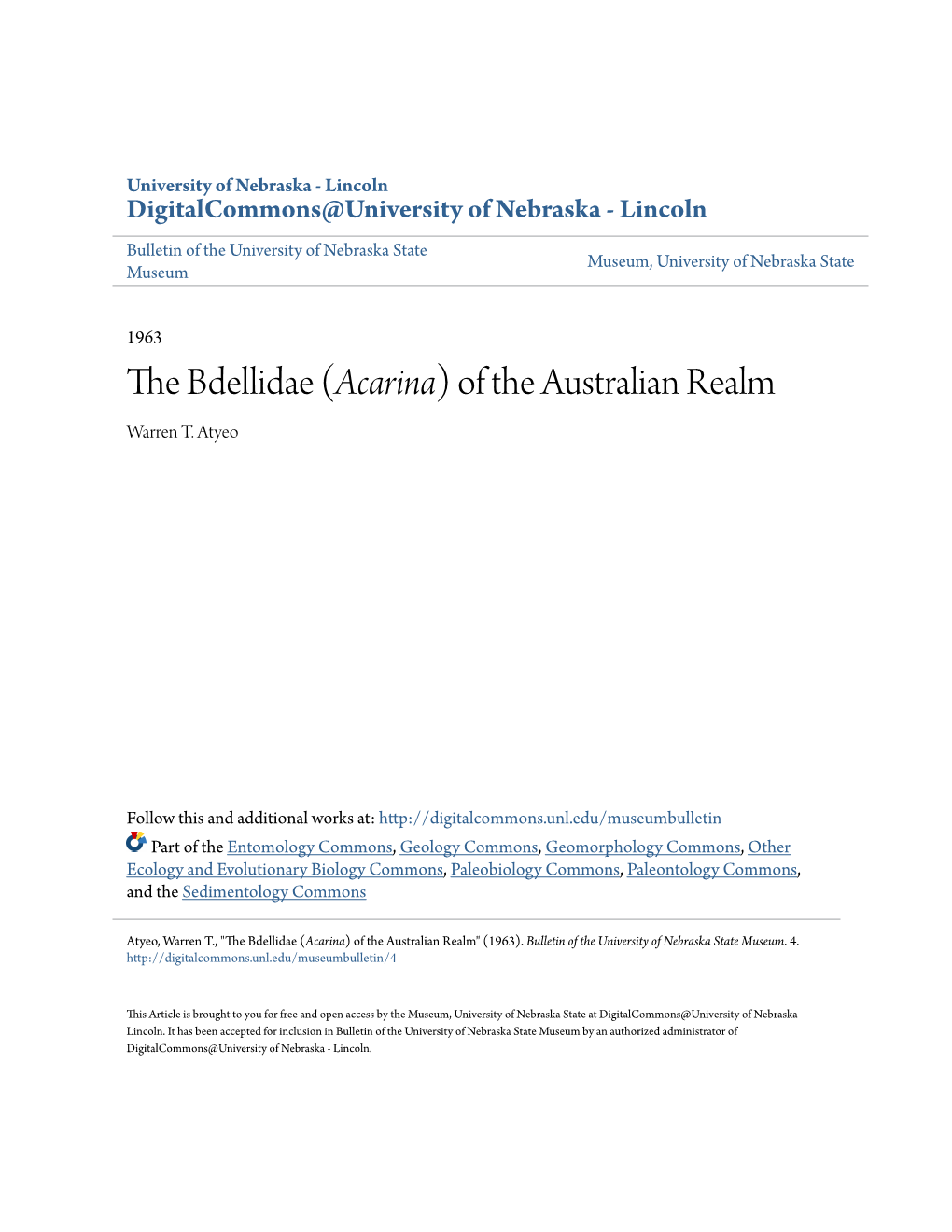 The Bdellidae (Acarina) of the Australian Realm Warren T