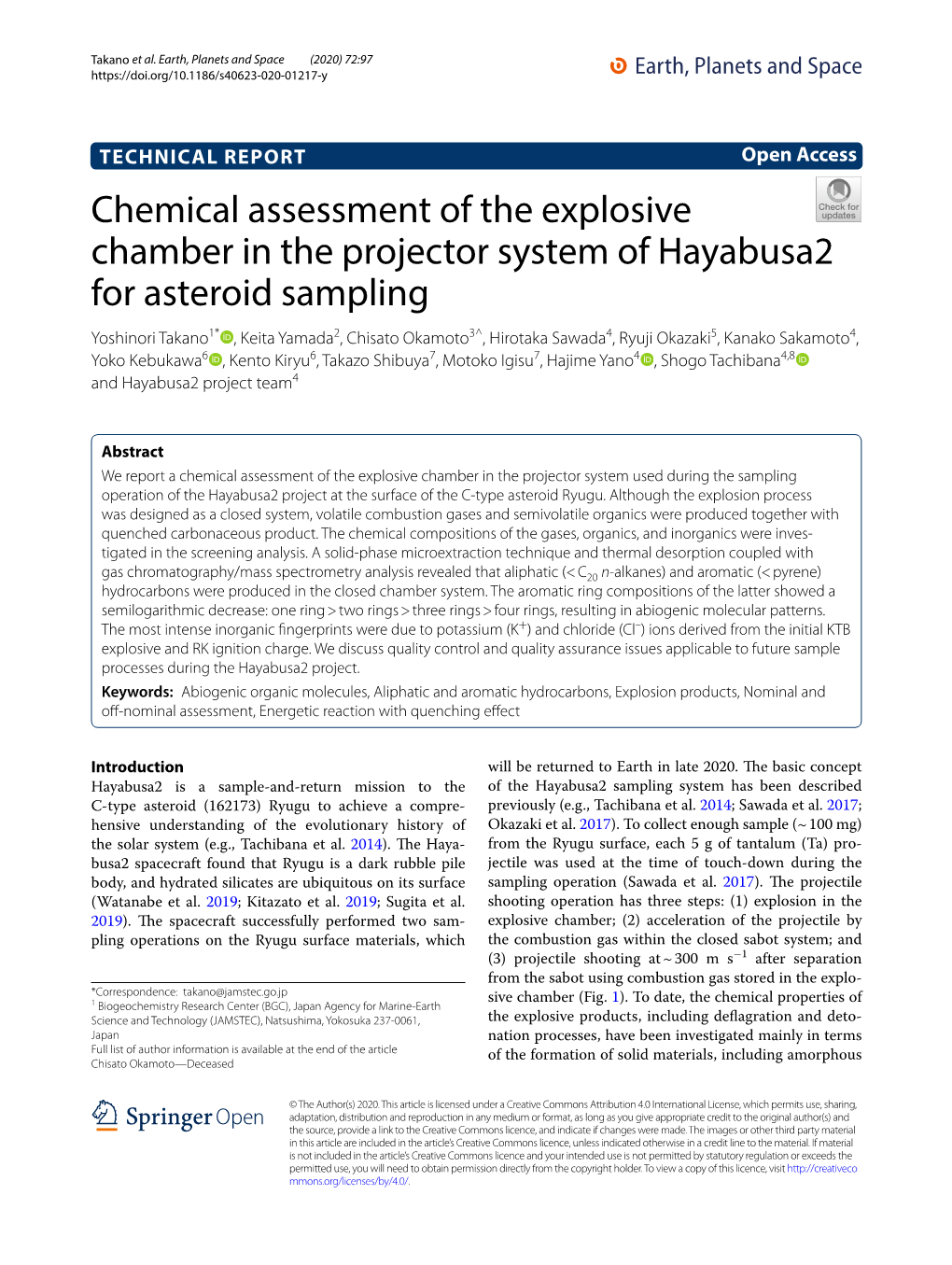 Chemical Assessment of the Explosive Chamber in the Projector System of Hayabusa2 for Asteroid Sampling