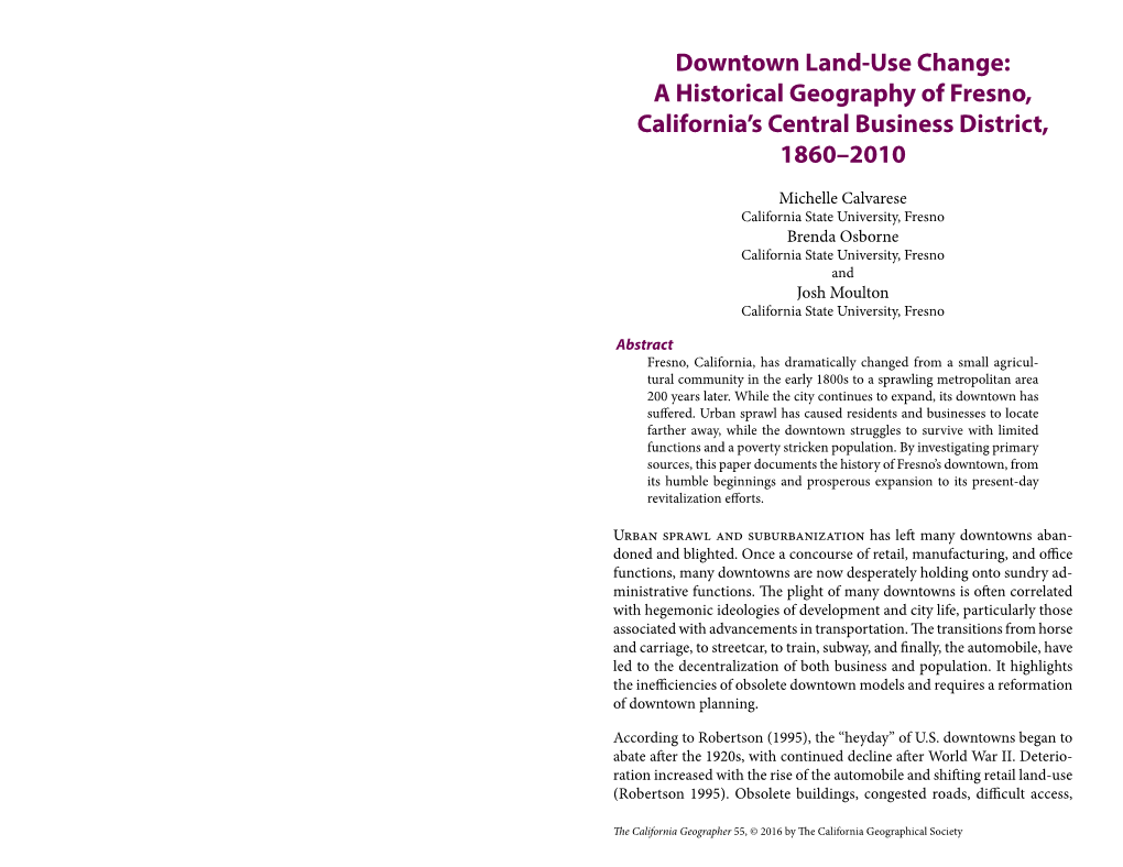 Downtown Land-Use Change: a Historical Geography of Fresno, California’S Central Business District, 1860–2010