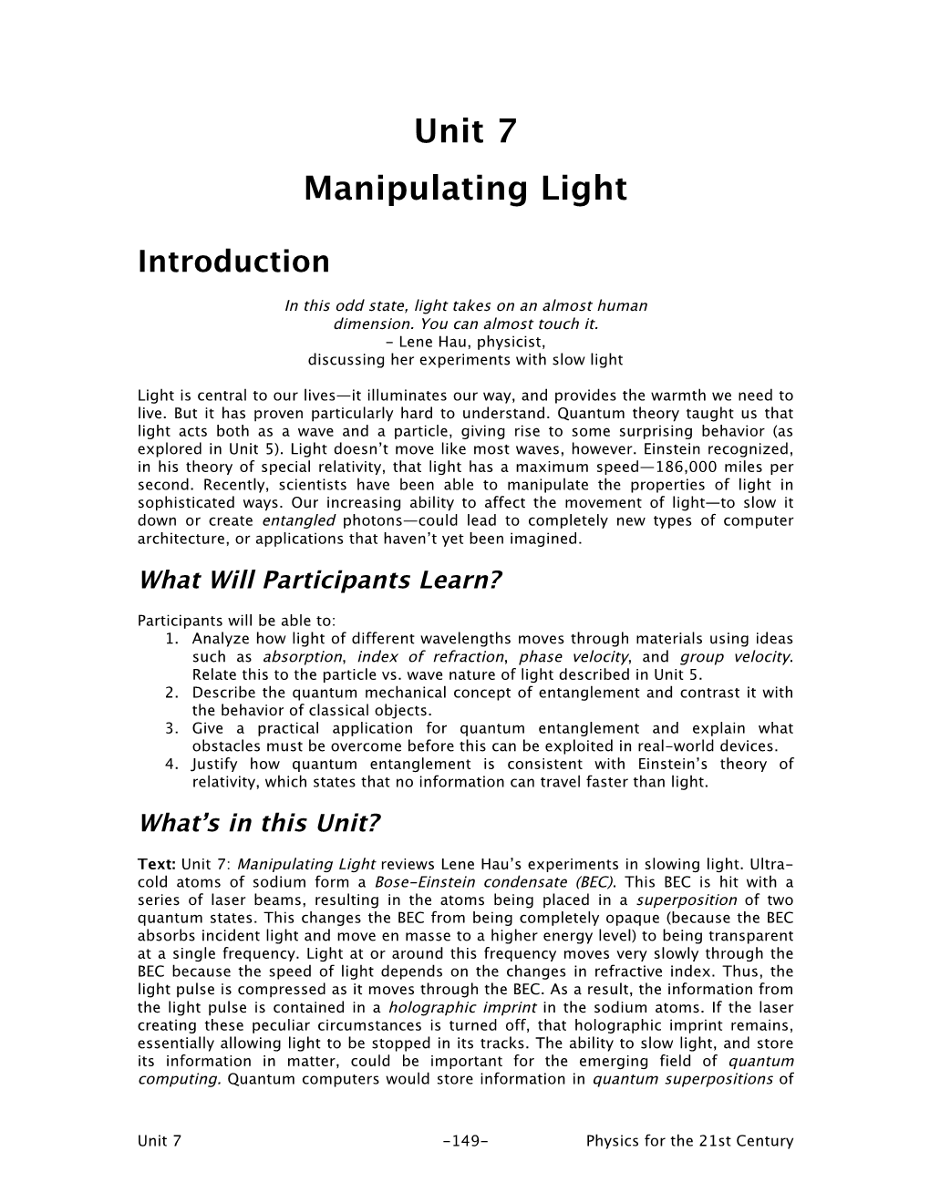 Unit 7 Manipulating Light