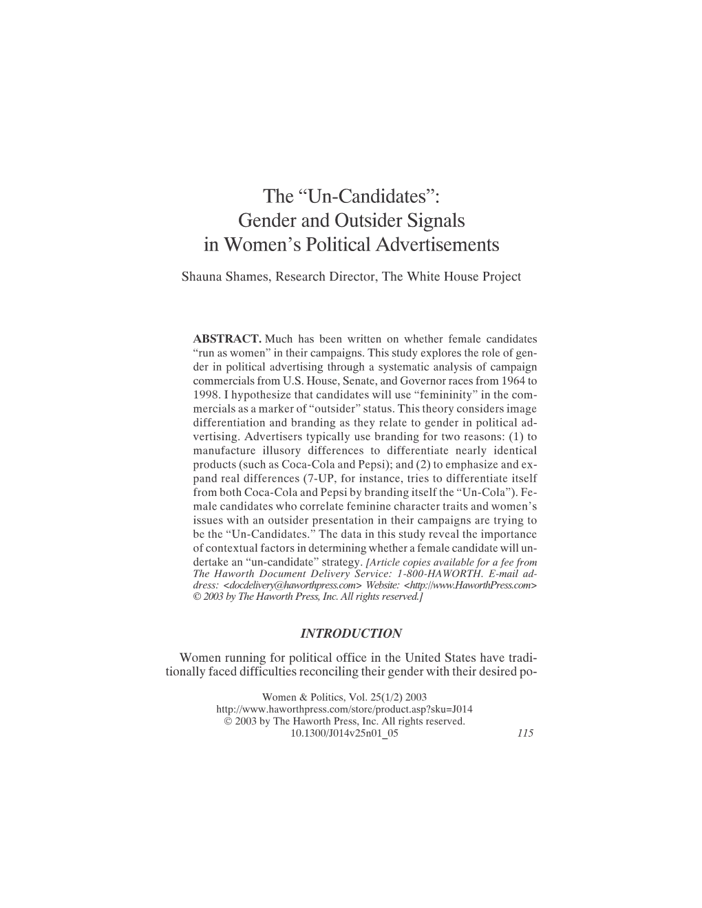 The “Un-Candidates”: Gender and Outsider Signals in Women's