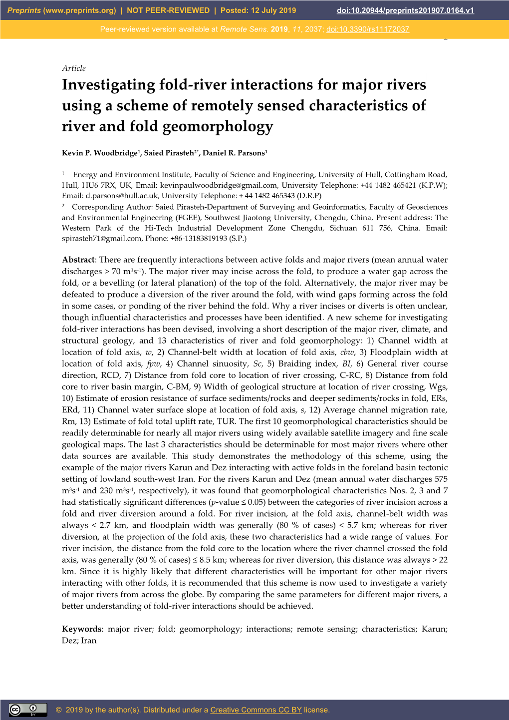 Investigating Fold-River Interactions for Major Rivers Using a Scheme of Remotely Sensed Characteristics of River and Fold Geomorphology