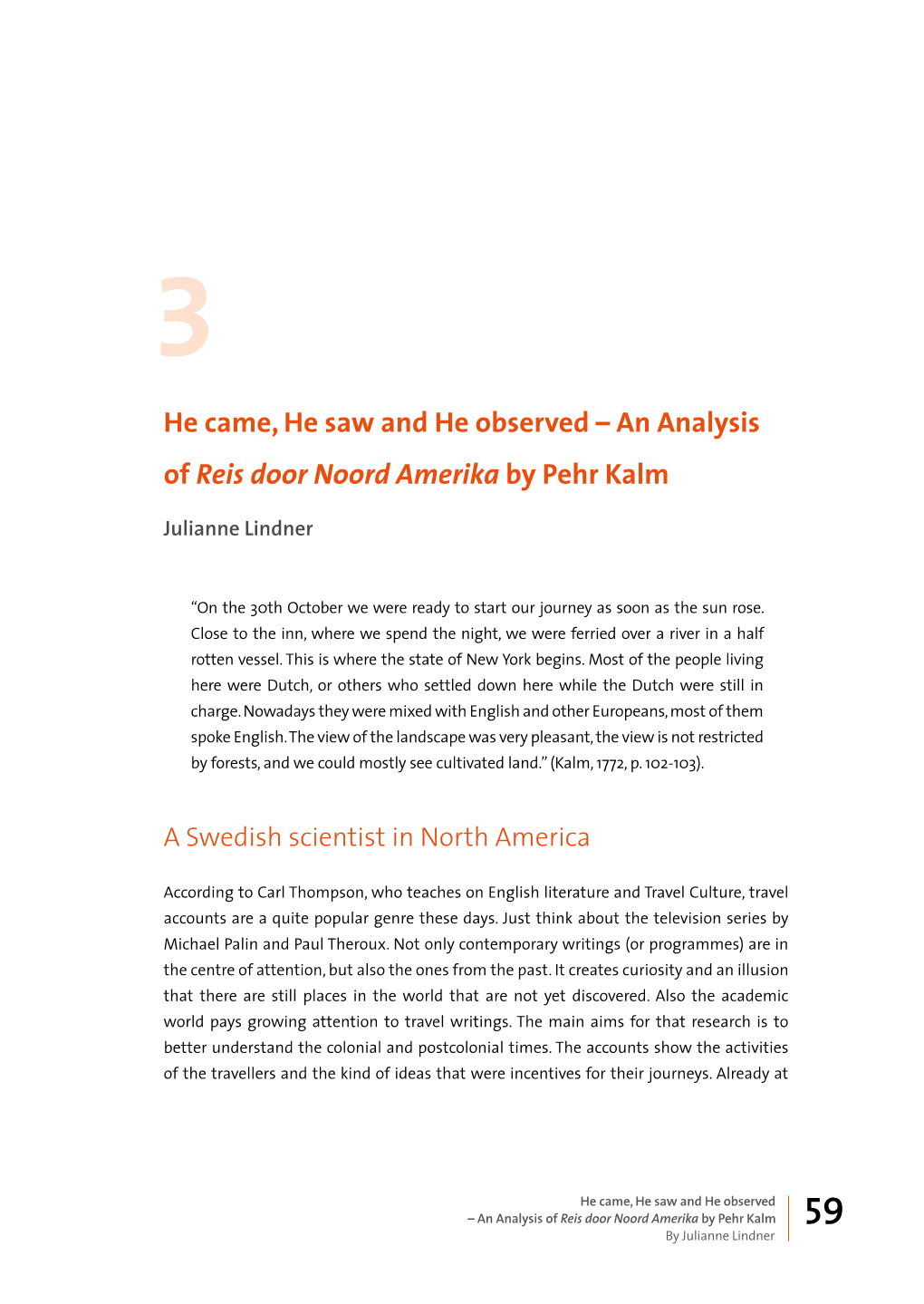 An Analysis of Reis Door Noord Amerika by Pehr Kalm