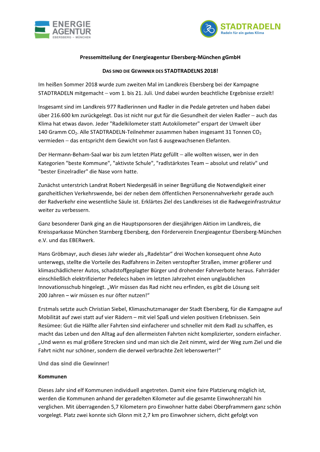Pressemitteilung Der Energieagentur Ebersberg-München Ggmbh DAS