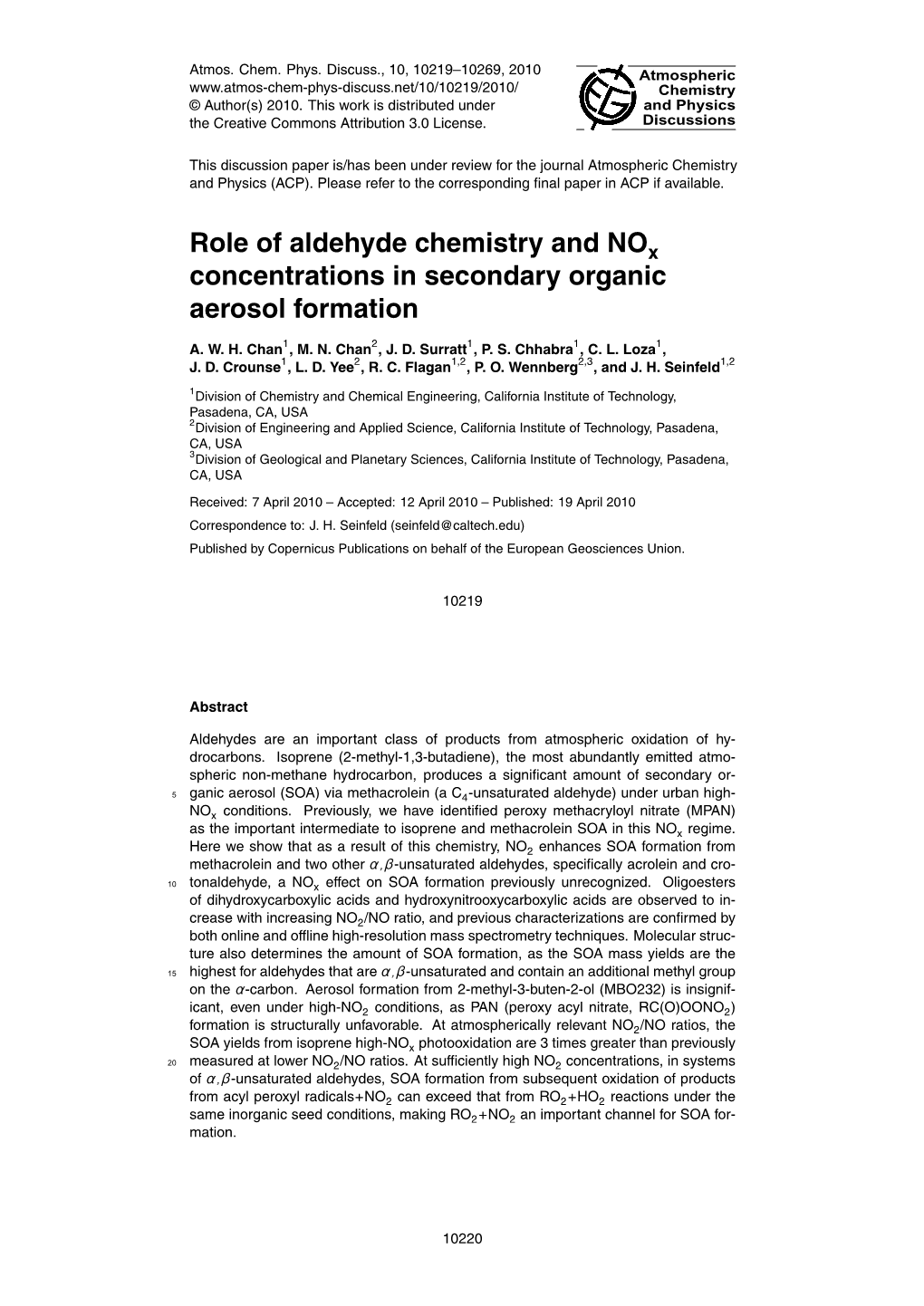 Role of Aldehyde Chemistry and NO Concentrations in Secondary