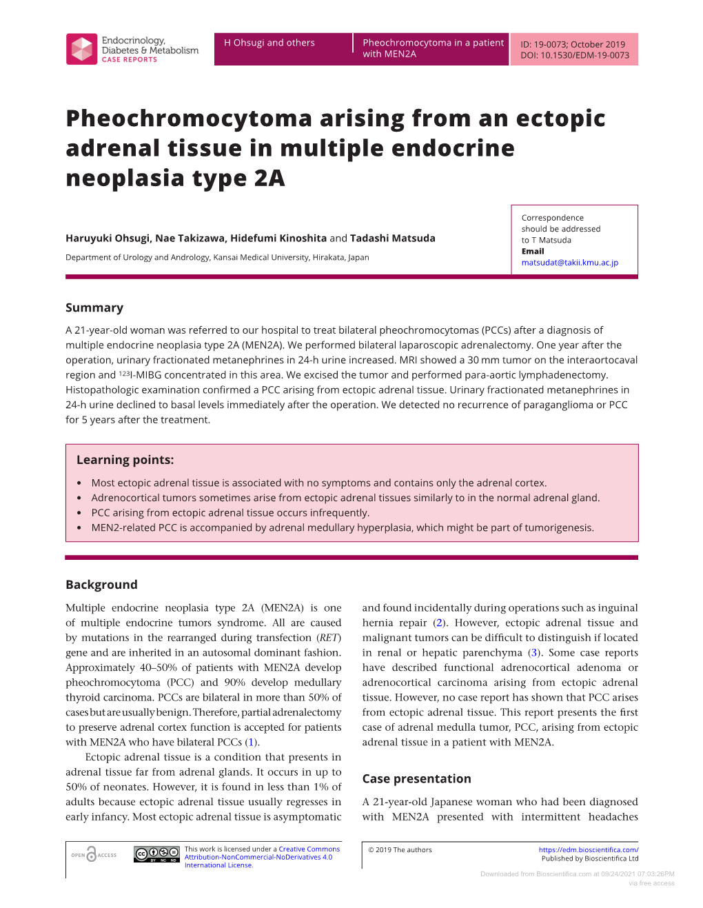 Pheochromocytoma Arising from an Ectopic Adrenal Tissue in Multiple Endocrine Neoplasia Type 2A