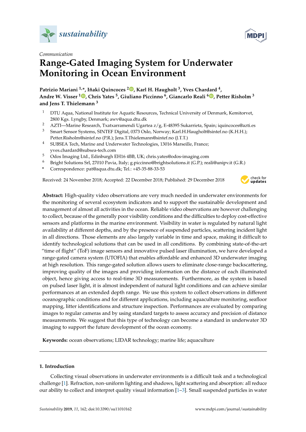 Range-Gated Imaging System for Underwater Monitoring in Ocean Environment