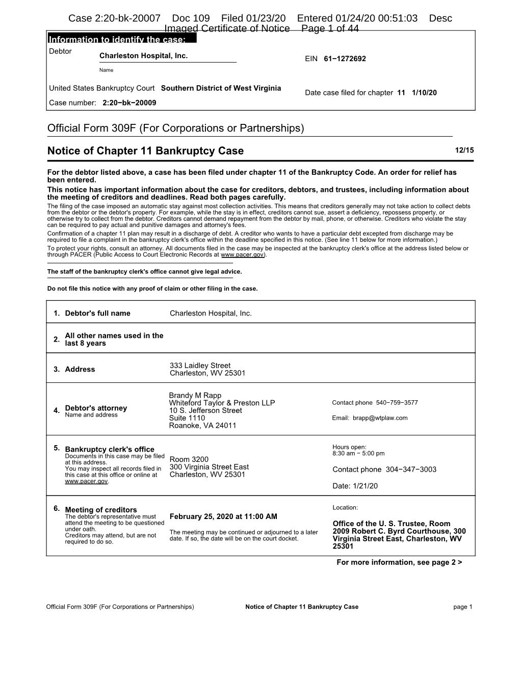 Notice of Chapter 11 Bankruptcy Case 12/15