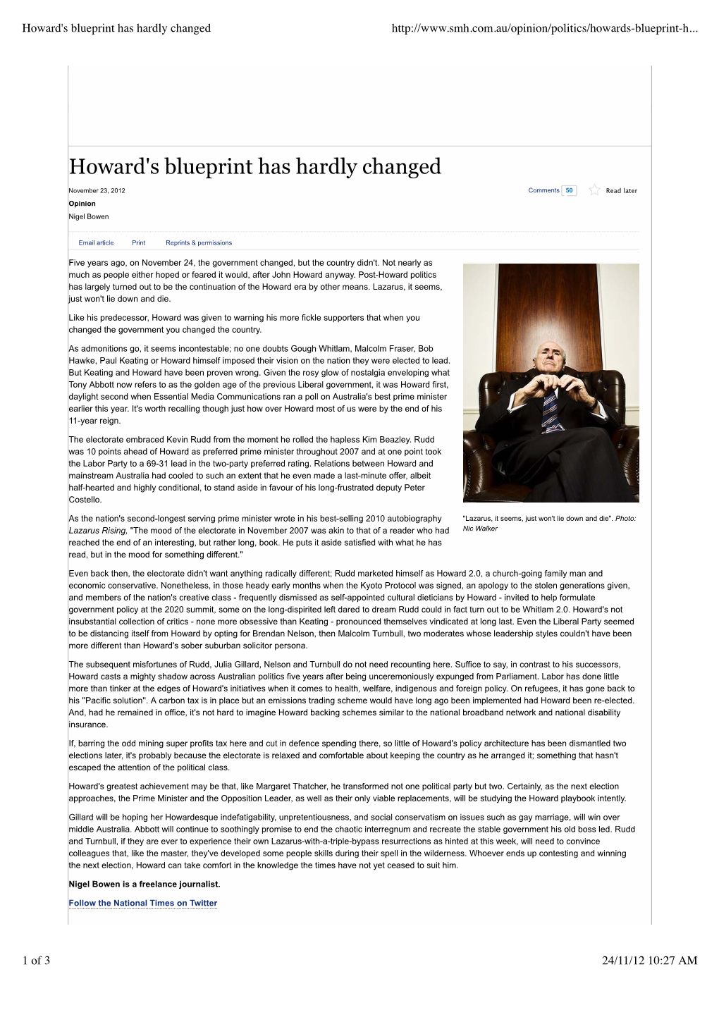Howard's Blueprint Has Hardly Changed
