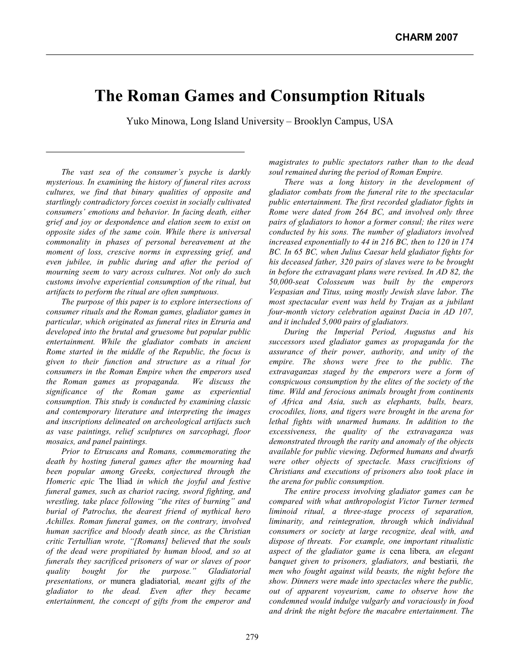 The Roman Games and Consumption Rituals