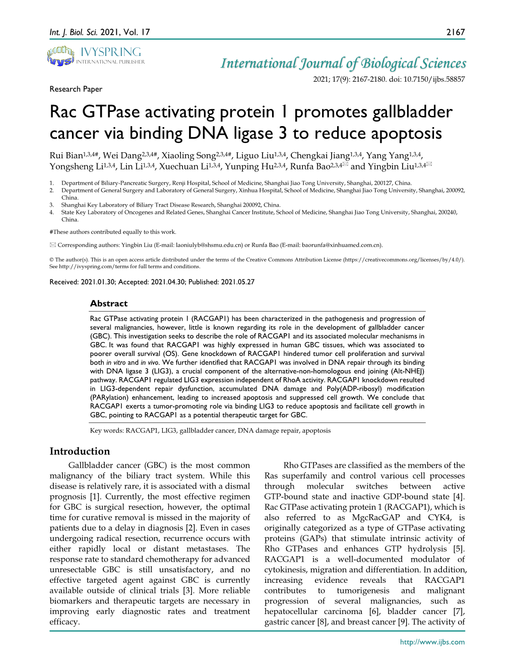 Rac Gtpase Activating Protein 1 Promotes Gallbladder Cancer Via
