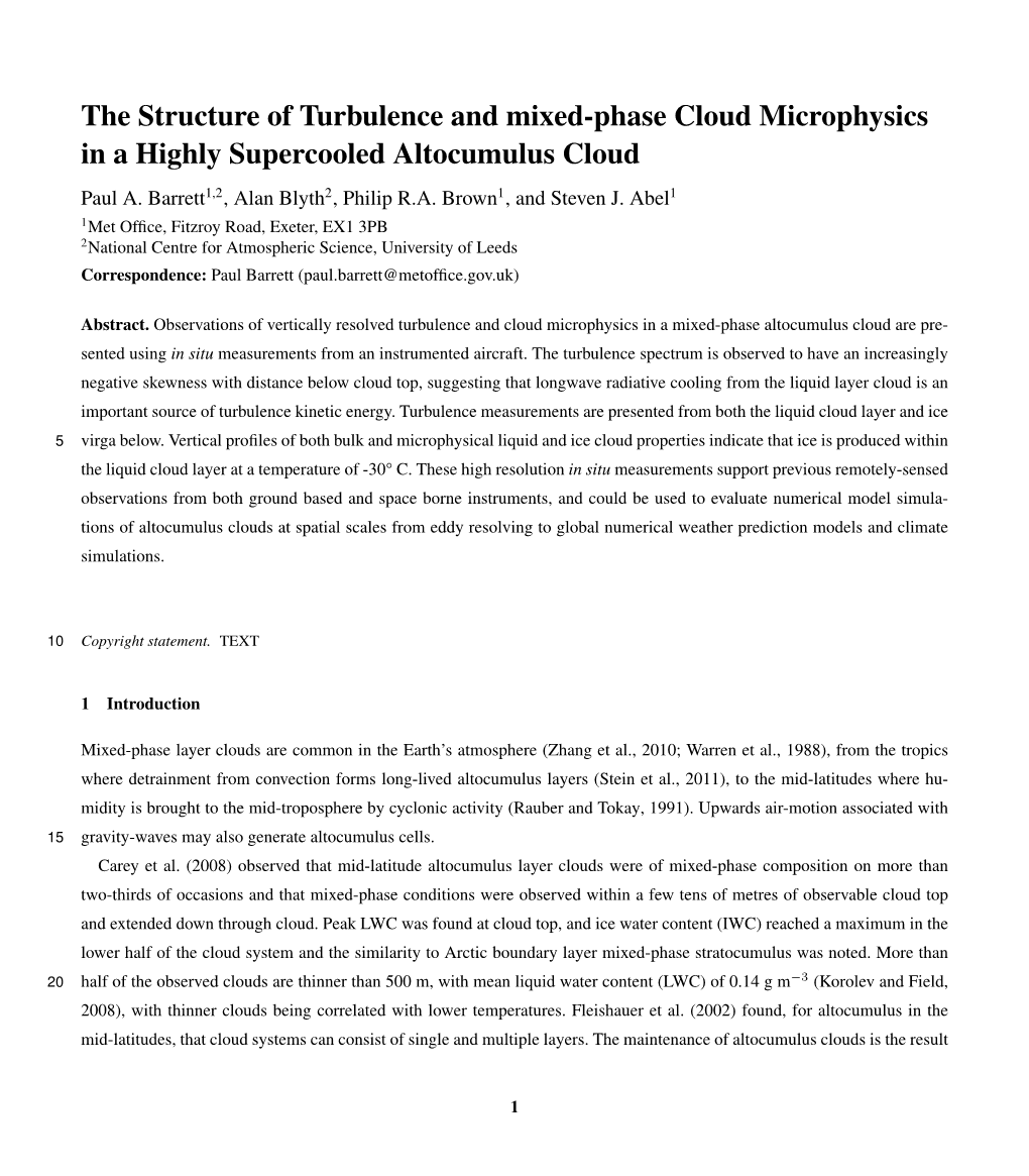 The Structure of Turbulence and Mixed-Phase Cloud Microphysics in a Highly Supercooled Altocumulus Cloud Paul A