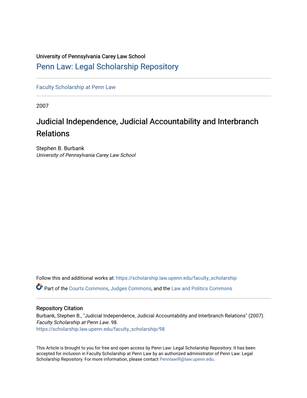 Judicial Independence, Judicial Accountability and Interbranch Relations