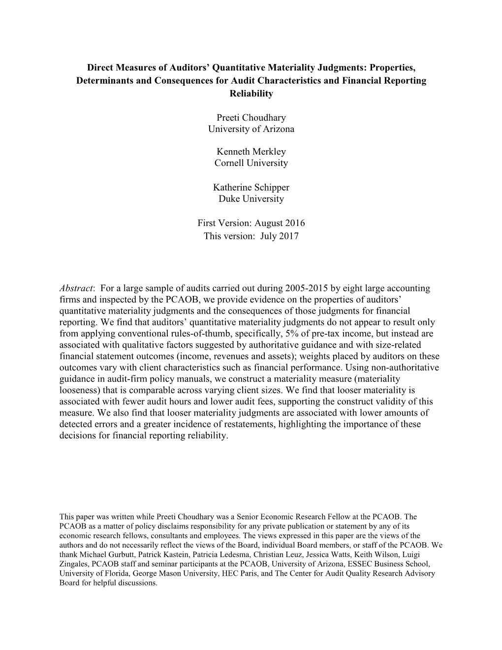 Direct Measures of Auditors' Quantitative Materiality Judgments