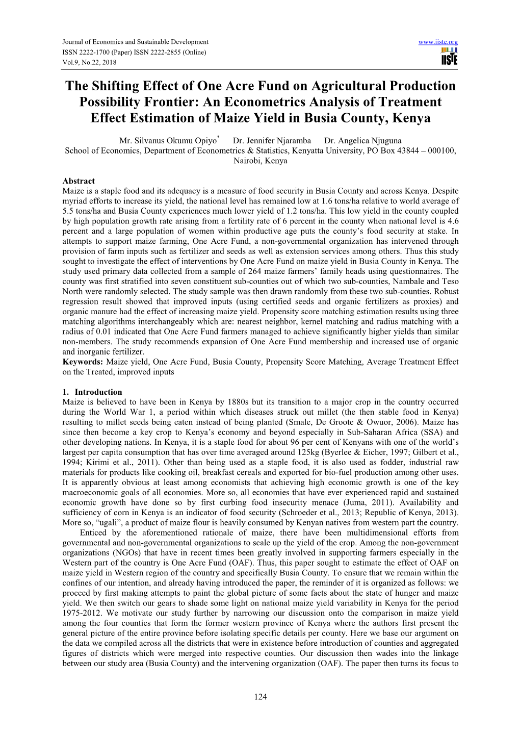 The Shifting Effect of One Acre Fund on Agricultural Production