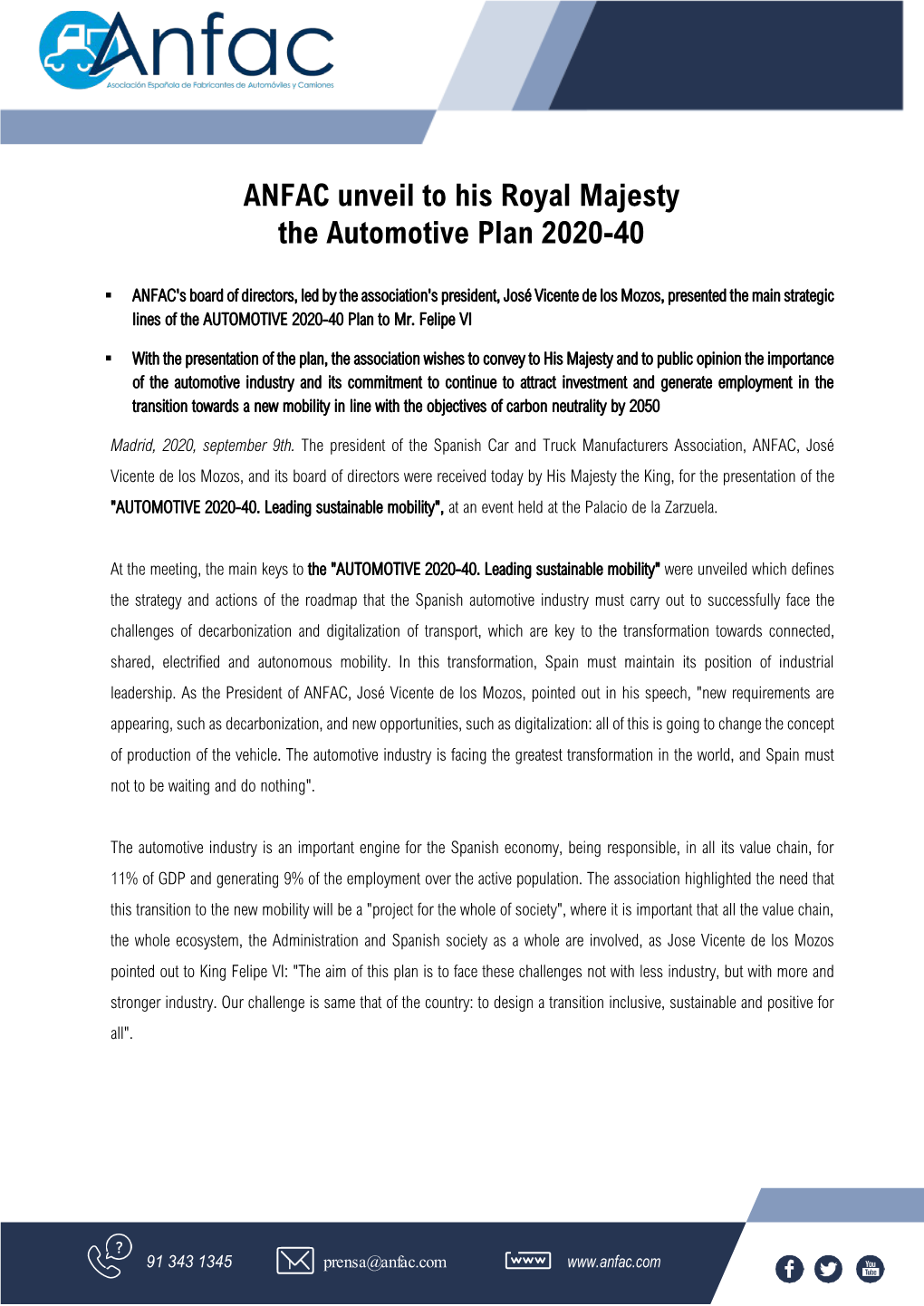 ANFAC Unveil to His Royal Majesty the Automotive Plan 2020-40