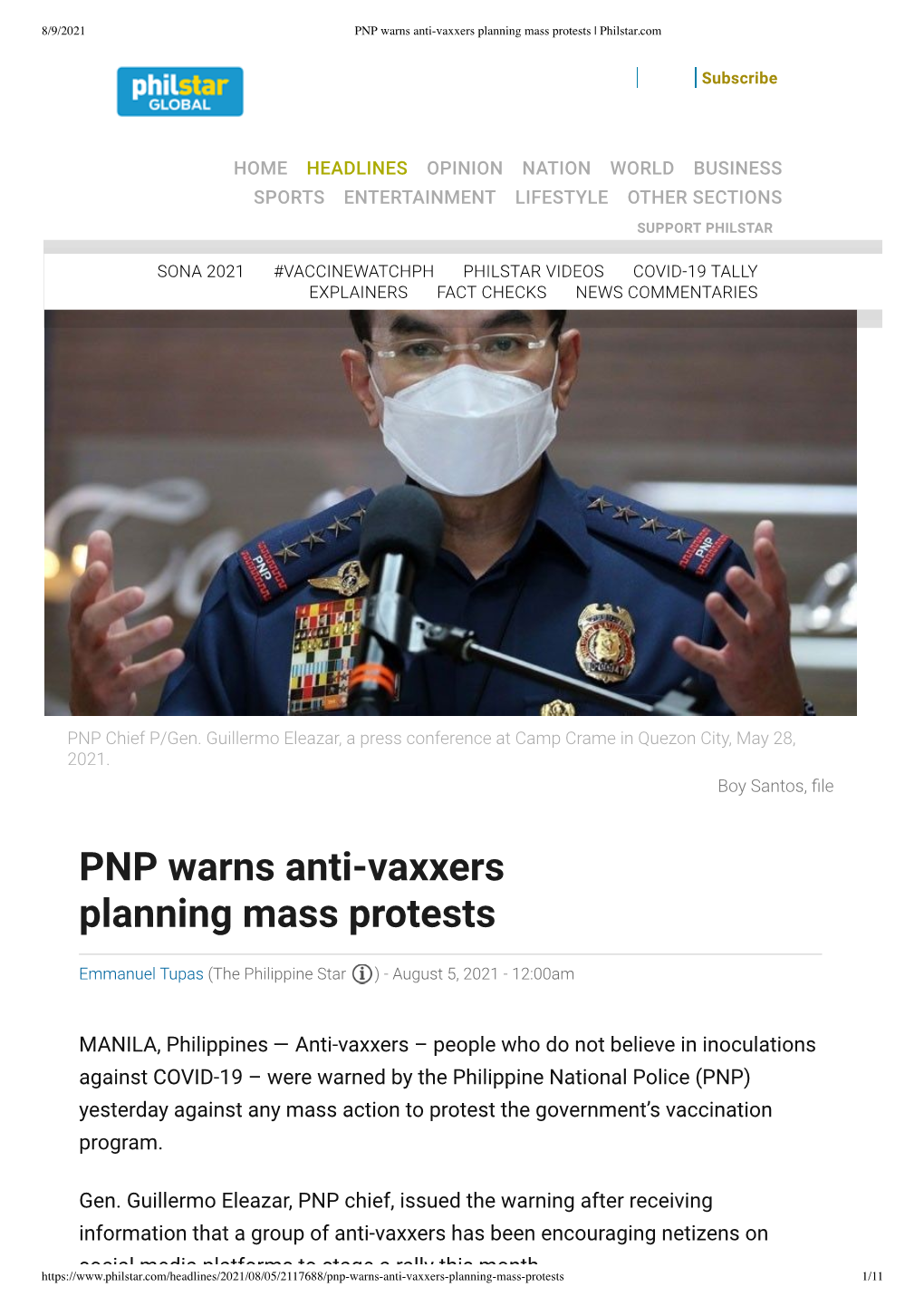 PNP Warns Anti-Vaxxers Planning Mass Protests | Philstar.Com