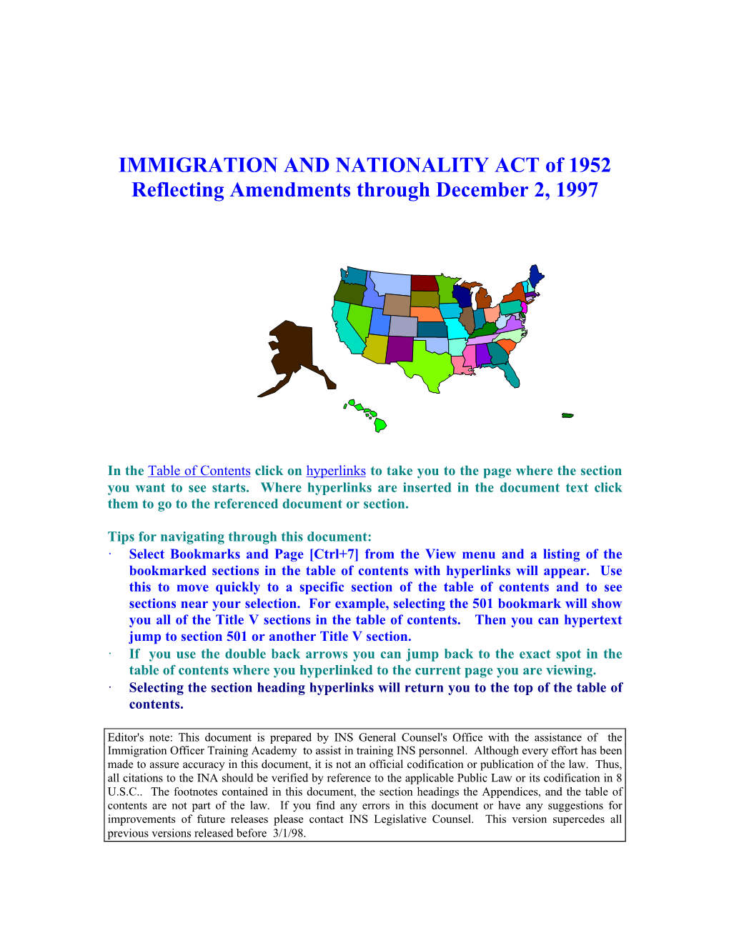 IMMIGRATION and NATIONALITY ACT of 1952 Reflecting Amendments Through December 2, 1997