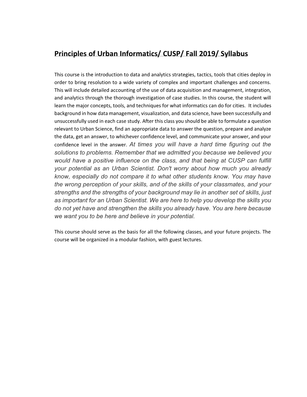 Principles of Urban Informatics/ CUSP/ Fall 2019/ Syllabus