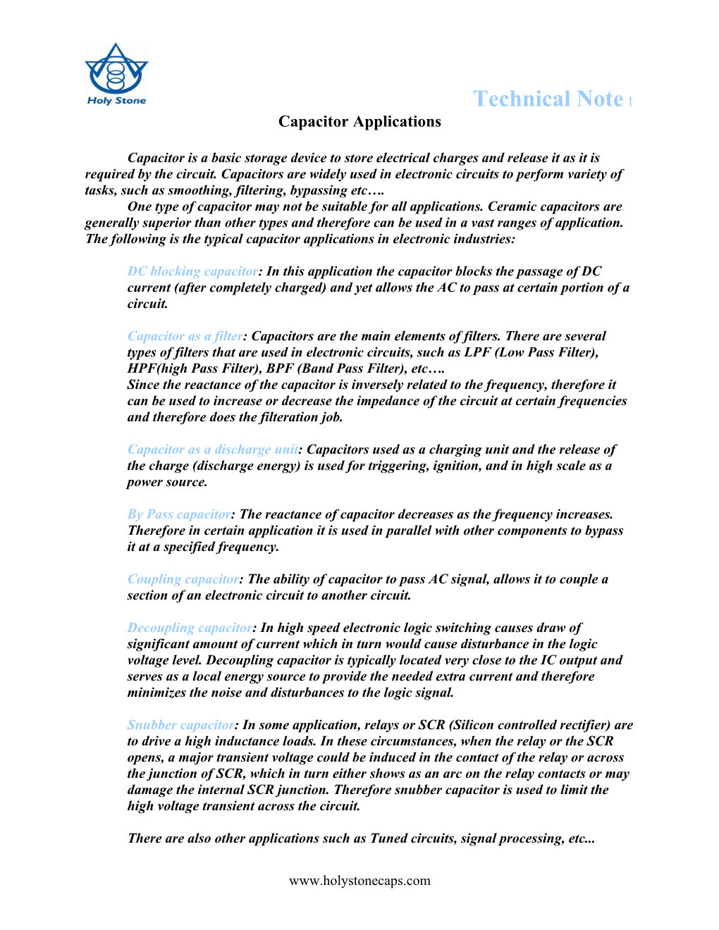 Capacitor Applications