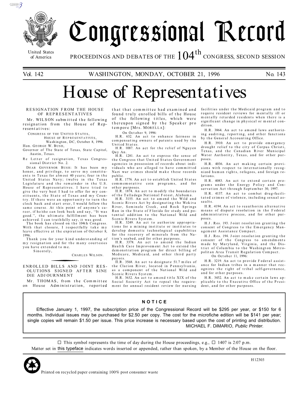 Congressional Record United States Th of America PROCEEDINGS and DEBATES of the 104 CONGRESS, SECOND SESSION