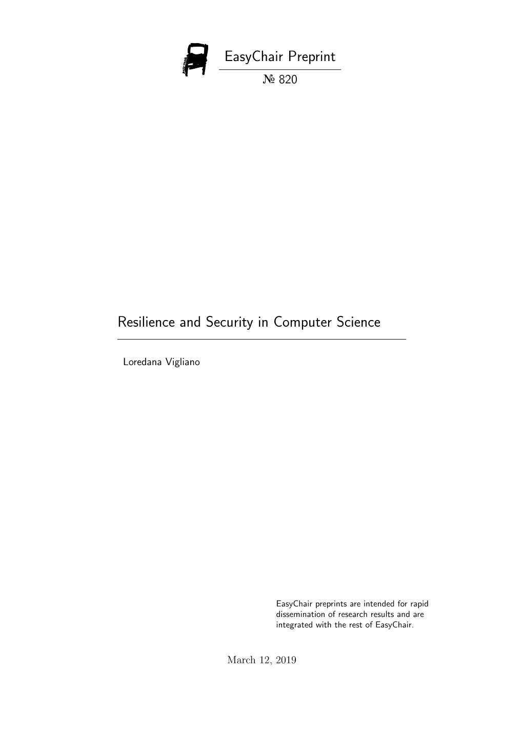Easychair Preprint Resilience and Security in Computer Science