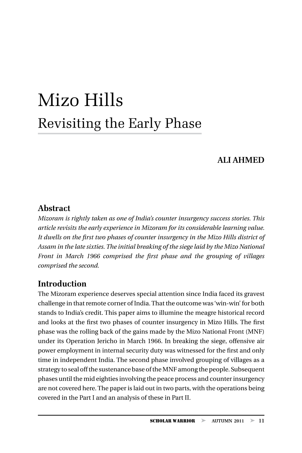 Mizo Hills Revisiting the Early Phase