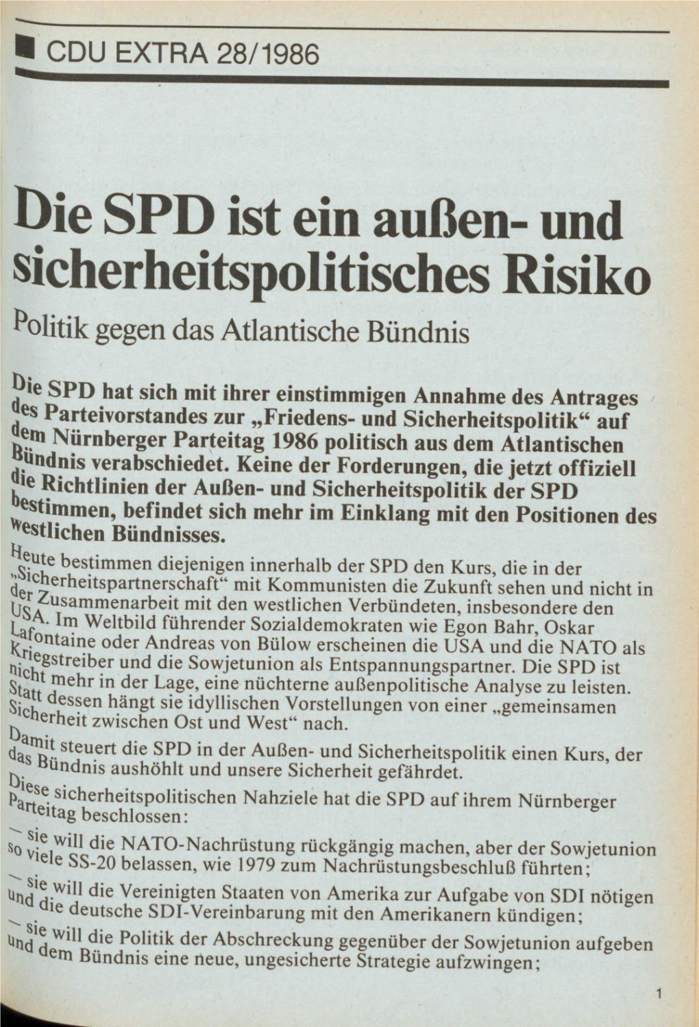 UID 1986 Nr. 28 Beilage: CDU-Extra, Union in Deutschland