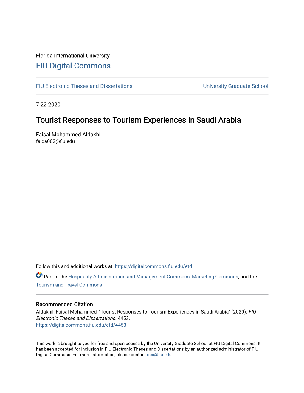 Tourist Responses to Tourism Experiences in Saudi Arabia