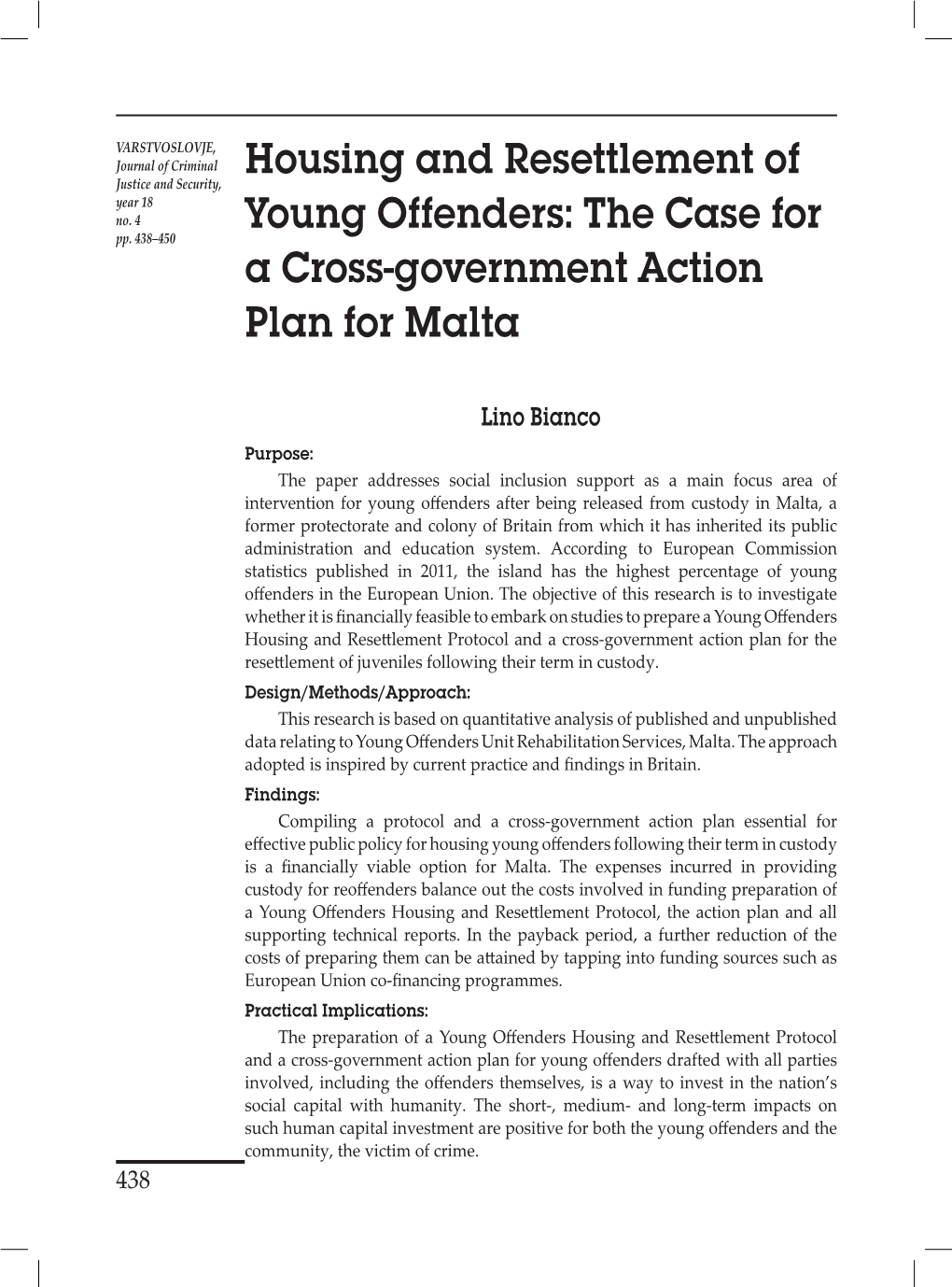 Housing and Resettlement of Young Offenders: the Case for a Cross