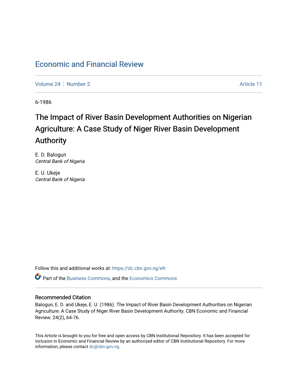 A Case Study of Niger River Basin Development Authority