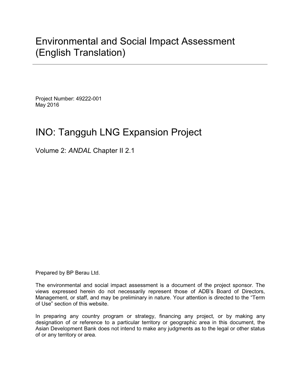 INO: Tangguh LNG Expansion Project