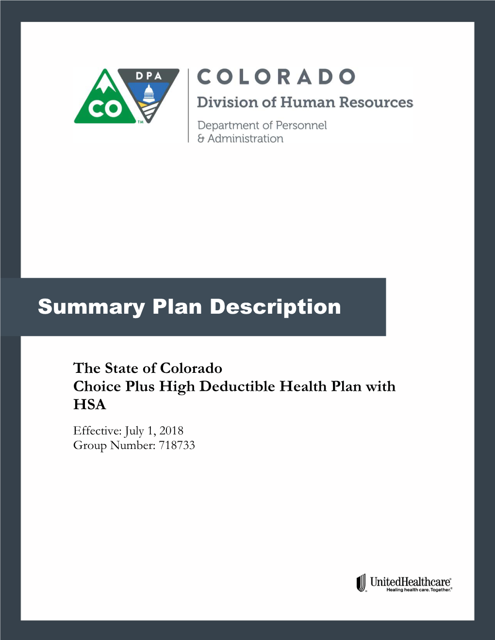 Summary Plan Description for Choice Plus High Deductible Health Plan
