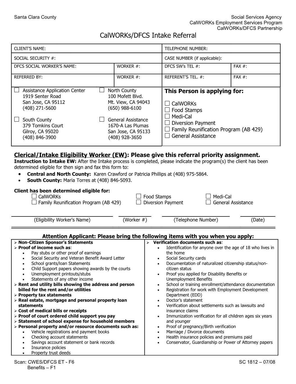 Calworks/DFCS Intake Referral