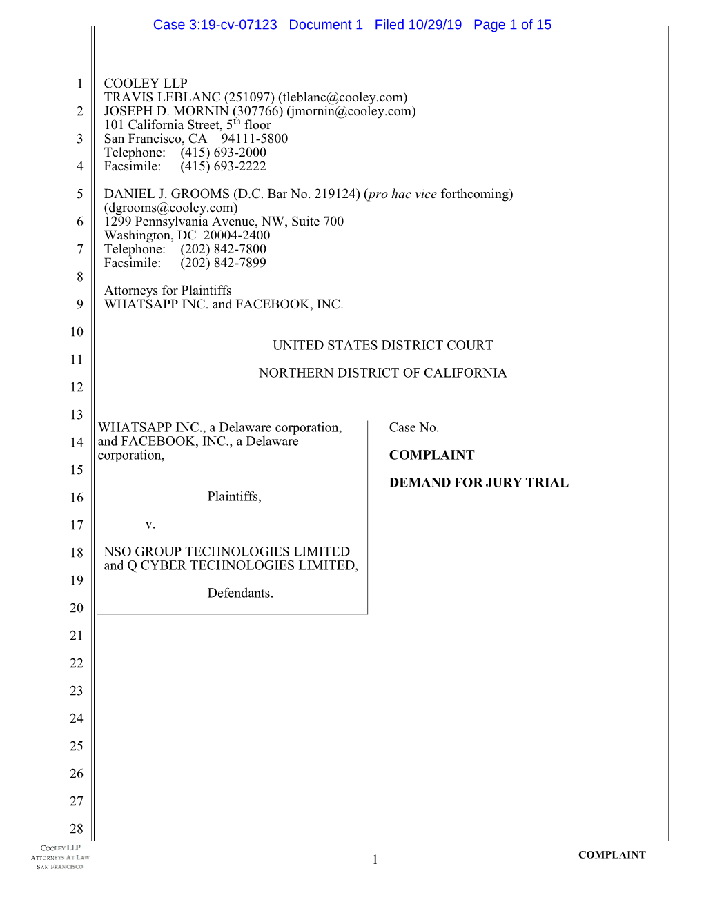 Case 3:19-Cv-07123 Document 1 Filed 10/29/19 Page 1 of 15