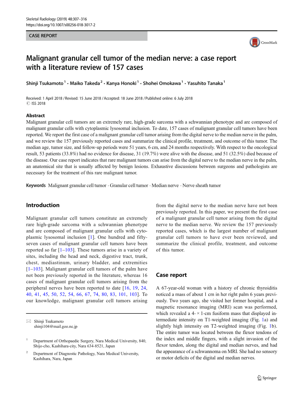 Malignant Granular Cell Tumor of the Median Nerve: a Case Report with a Literature Review of 157 Cases