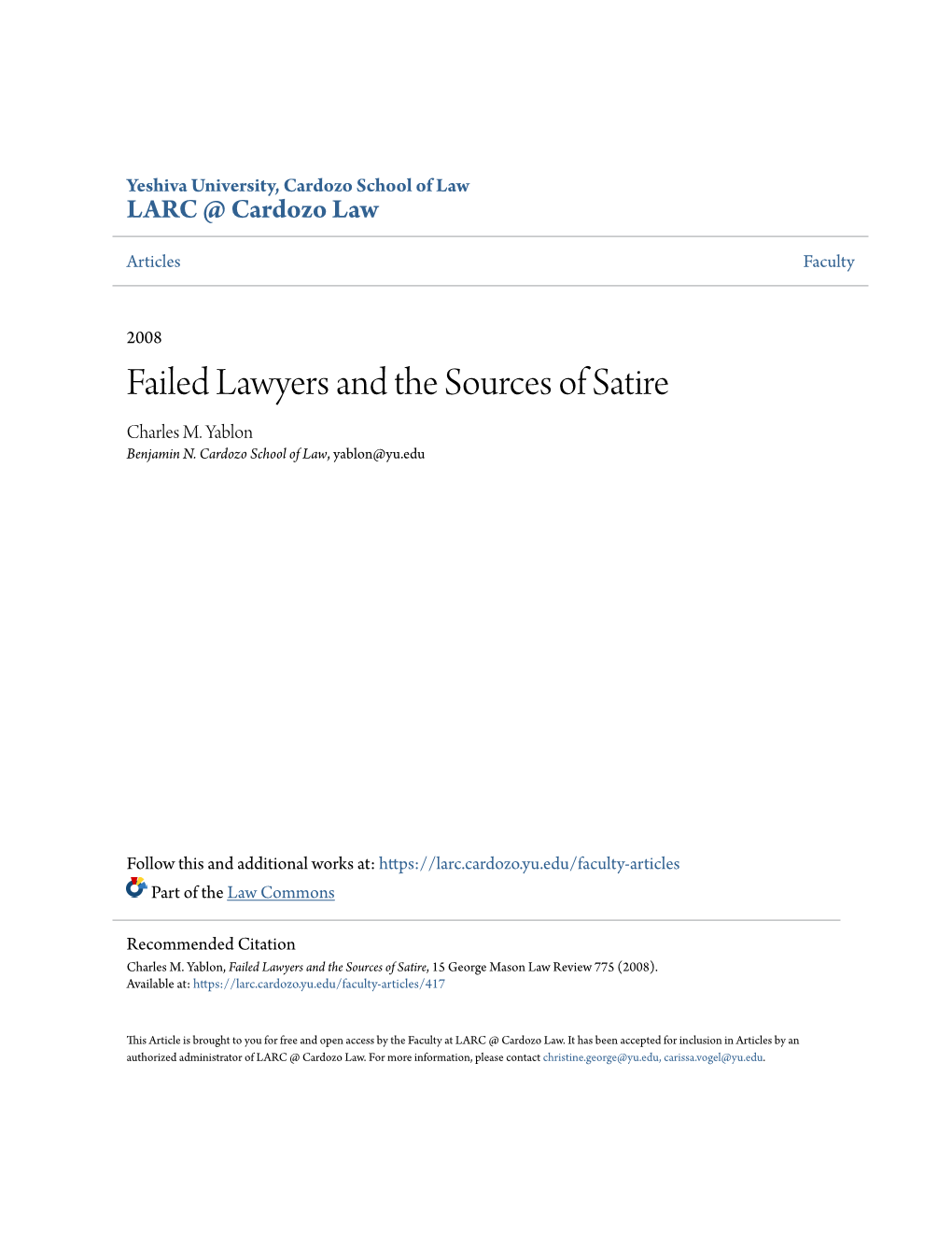 Failed Lawyers and the Sources of Satire Charles M