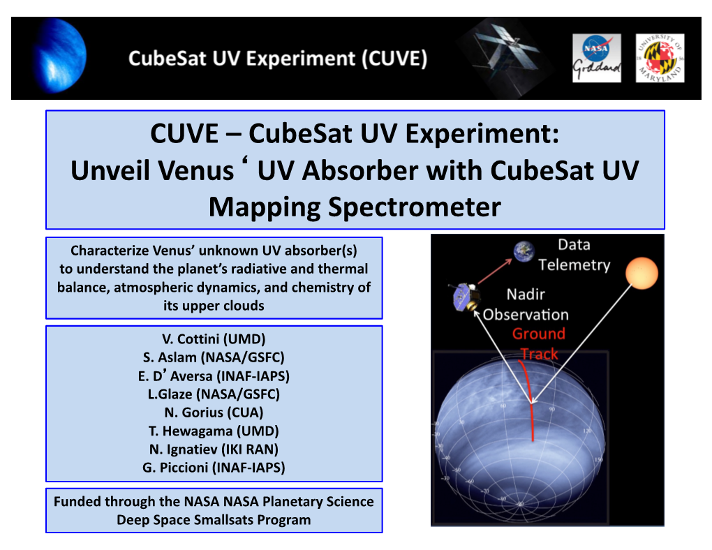 CUVE – Cubesat UV Experiment: Unveil Venus‘ UV Absorber with Cubesat UV Mapping Spectrometer