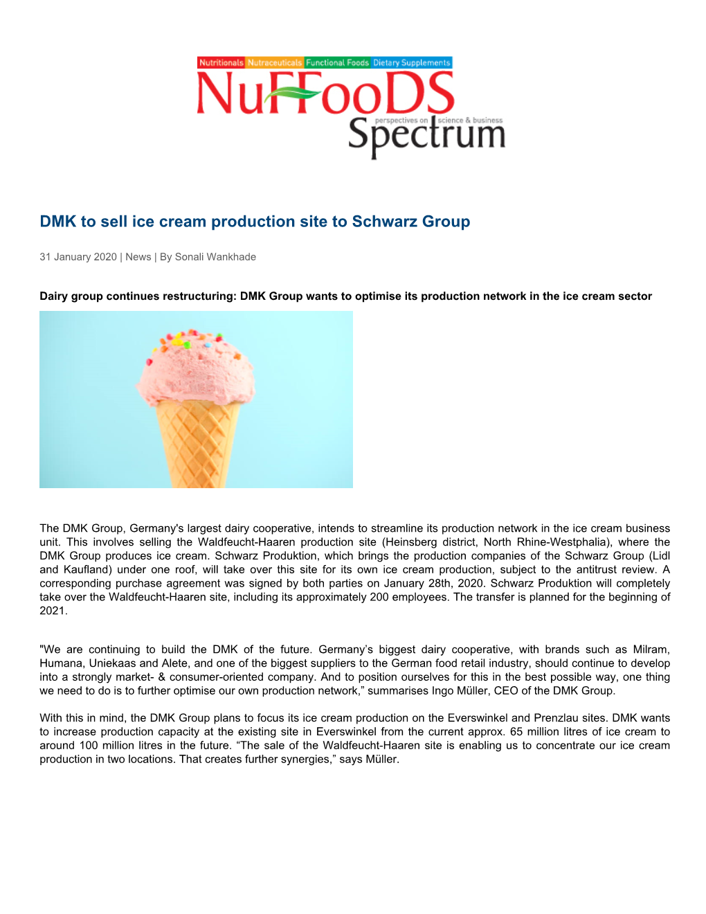 DMK to Sell Ice Cream Production Site to Schwarz Group