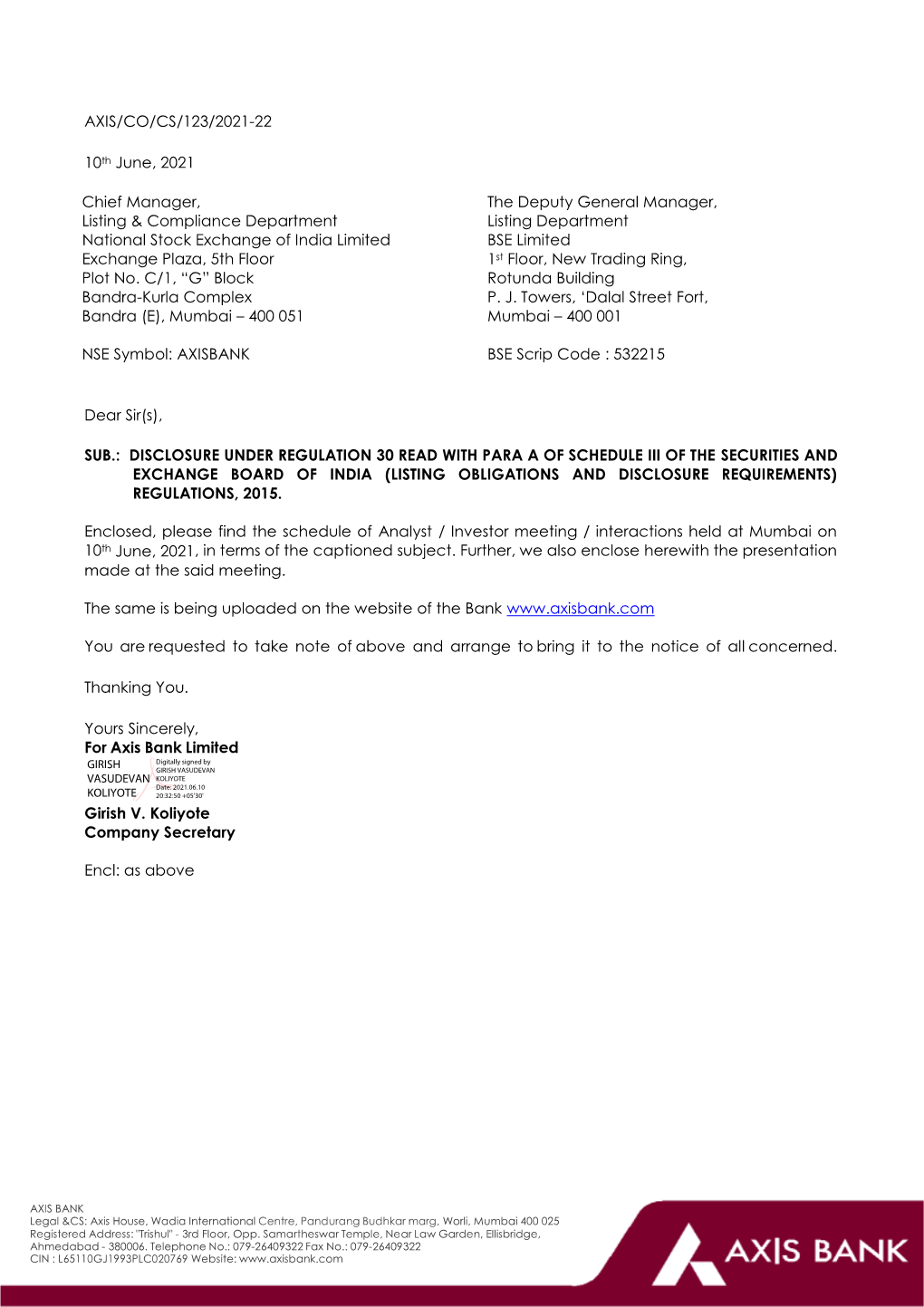 Schedule of Analysts Or Institutional Investors Meet