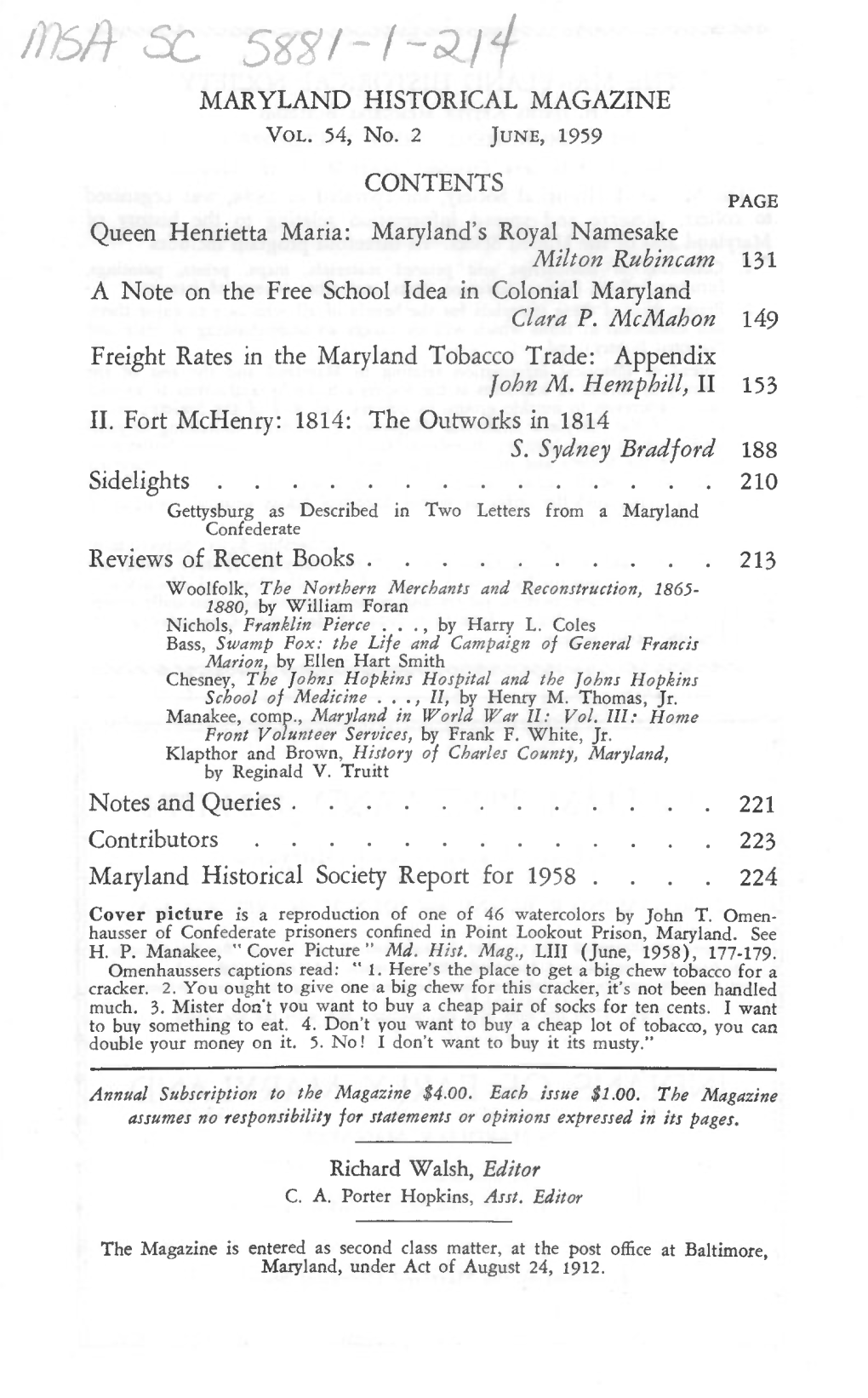 Maryland Historical Magazine, 1959, Volume 54, Issue No. 2