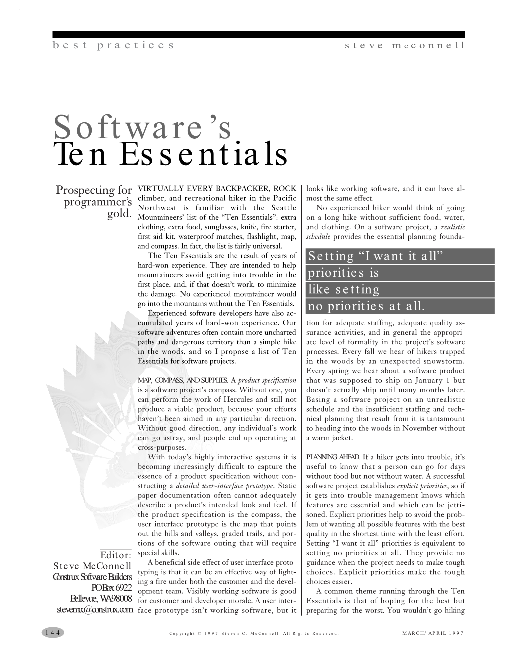 Software's Ten Essentials